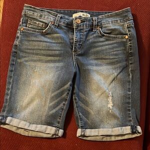 Code Bleu Blue Jean Shorts with Rolled Cuff and Distressed Look